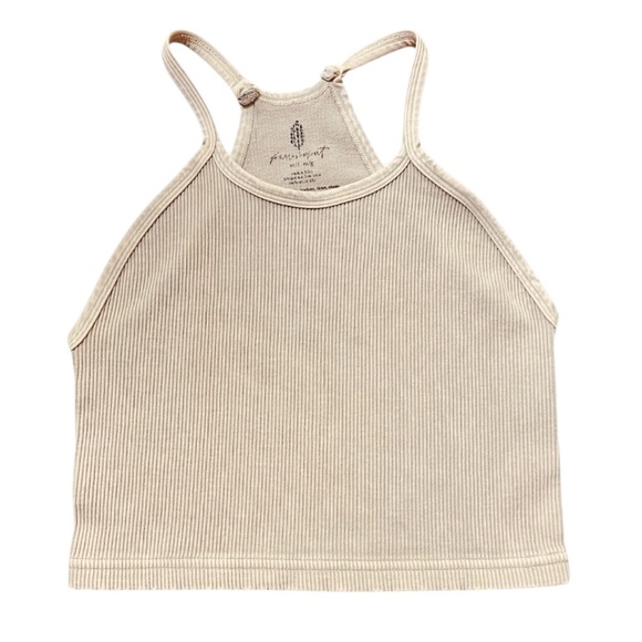 Free People Happiness Runs Tank Top with Logo on back Brushed Taupe Cream NWOT - Picture 3 of 4